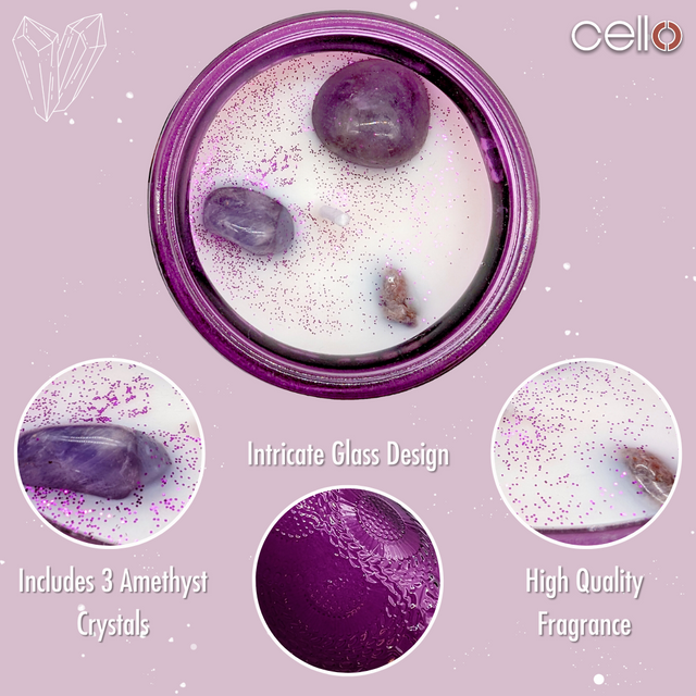 Cello Gemstone Candle with Convection Spinner - French Lavender with Amethyst
