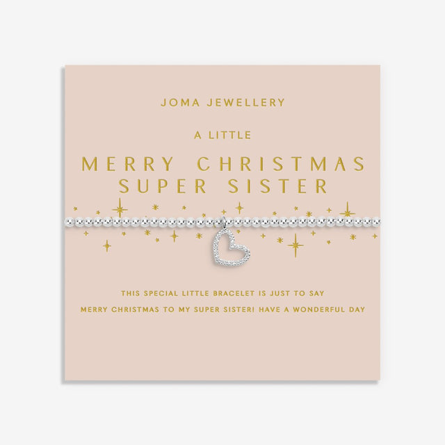 Joma Jewellery Silver Bracelet - Merry Christmas Super Sister - A Little