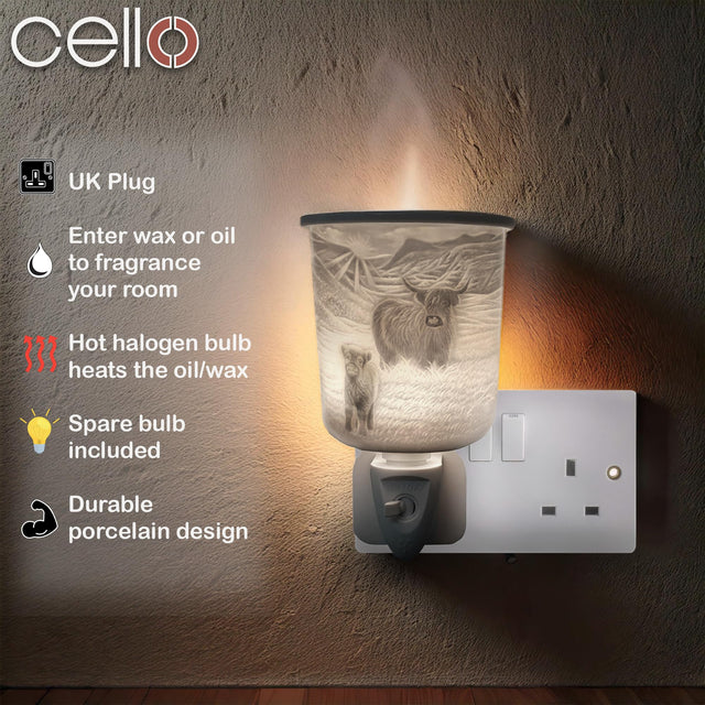 Cello Porcelain Plug In Electric Wax Burner - Highland Cow