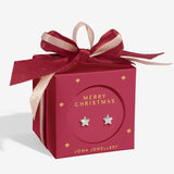 Red gift box with 'Merry Christmas' and Joma Jewellery branding, featuring star-shaped earrings.
