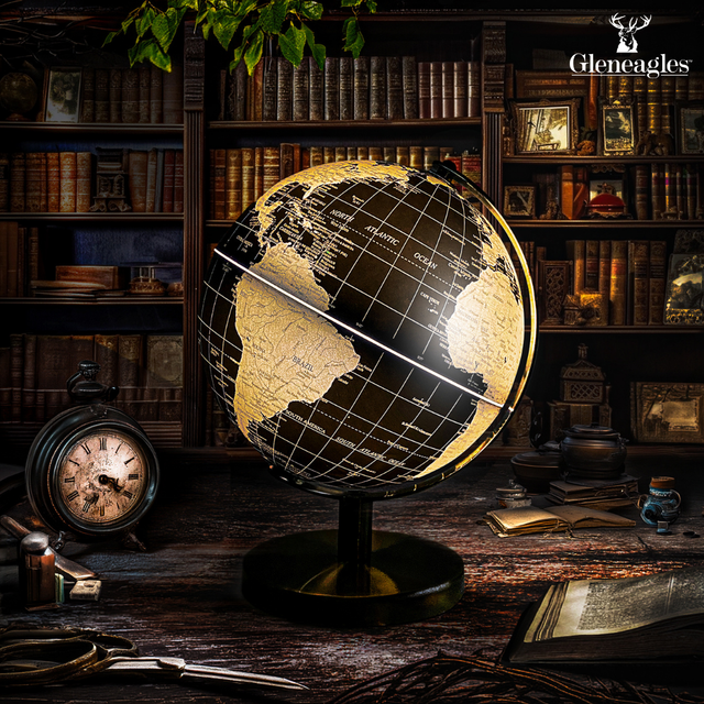 Gleneagles Light Up Travel Globe -  Black & Gold