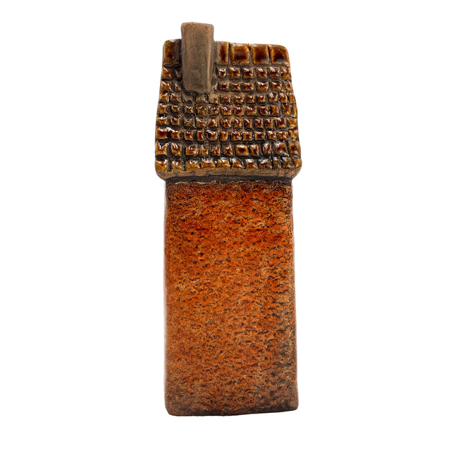 Back view of the Cello Goldsmith’s Abode light-up ceramic house showing smooth rustic glaze and detailed chimney craftsmanship.