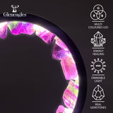 Gleneagles Purple Fluorite Crystal LED Lamp highlighting key features like dimmable LED lighting, USB power, and elegant crystal design.