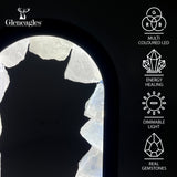 Gleneagles Rock Quartz Crystal Lamp showing dimmable LED feature, USB power connection, and elegant oval glass casing.