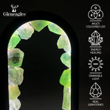Gleneagles Green Fluorite Crystal Lamp displaying dimmable LED feature, USB power connection, and elegant oval glass craftsmanship.