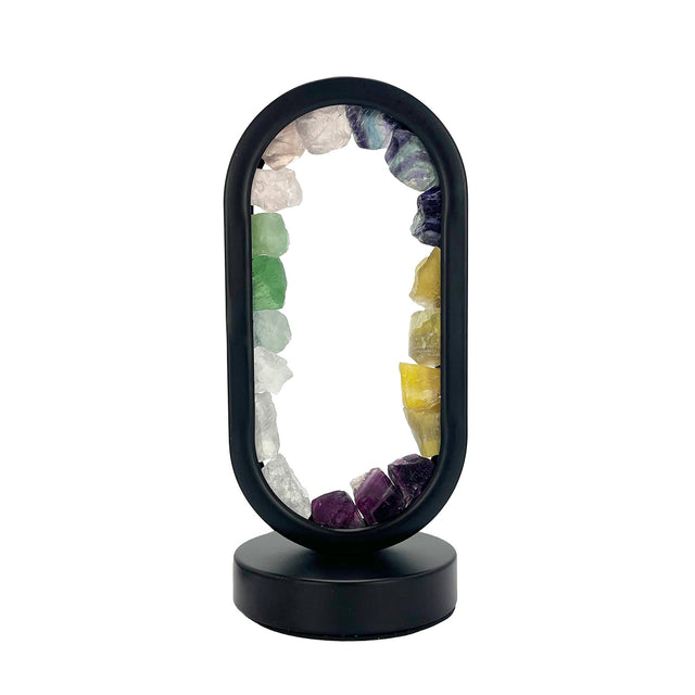 Front view of Gleneagles Oval Earth LED Lamp – Mixed Minerals showing natural gemstones encased in elegant oval glass with soft LED glow.