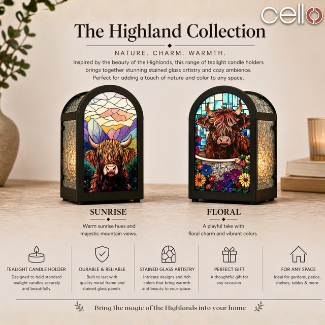 Cello - Arch Tealight Holder - Sunrise Highland Cow