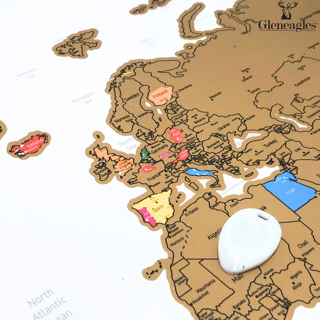 Gleneagles Scratch Off World Map Poster With Flags - White