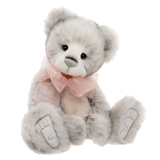 Charlie Bear Belinda plush bear with soft grey fur and pink bow