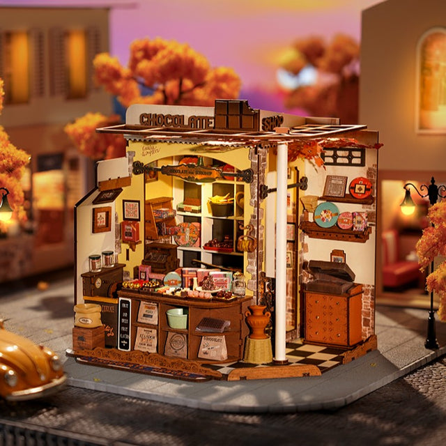 DG174 Henry's Chocolate ROBOTIME Rolife kits Detailed model of a chocolate shop with autumn scenery in the background