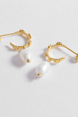 Estella Bartlett Multi Flower Organic Pearl Drop Earrings - Gold Plated