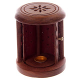 Incense Cone Burner - Barrel Sheesham Wood Carved with Door