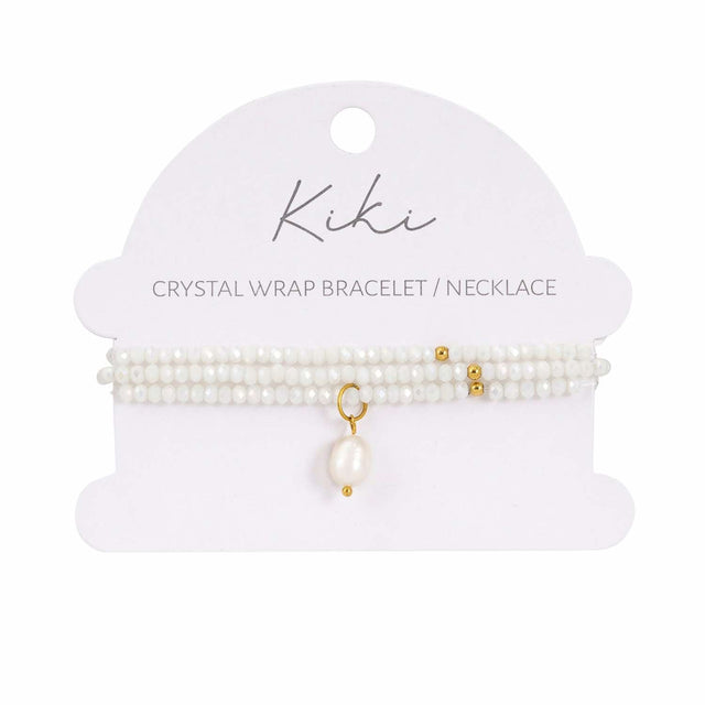 Kiki Snow Blossom crystal jewellery wrap bracelet and necklace with pearl and crystal beads.