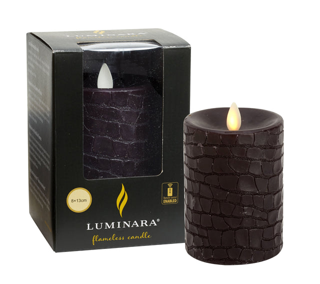 Luminara Indoor 3.0" x 7.9" Black Crocodile Embossed Candle