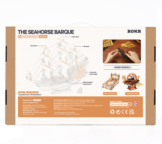 The Seahorse Barque Packaging MCB02 from the Robotime ROKR Models collection