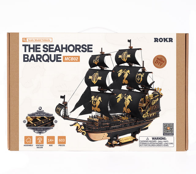 The Seahorse Barque Packaging MCB02 from the Robotime ROKR Models collection