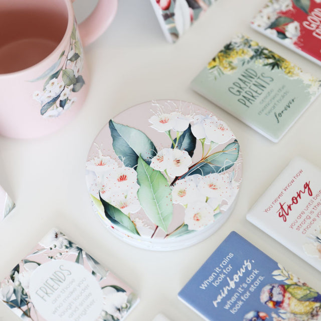 Splosh White Floral Ceramic Coaster Native Blooms