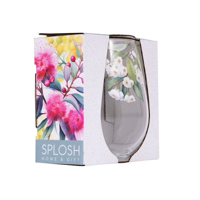 Splosh White Floral Stemless Wine Glass Native Blooms