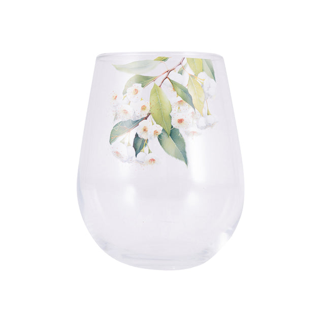 Splosh White Floral Stemless Wine Glass Native Blooms