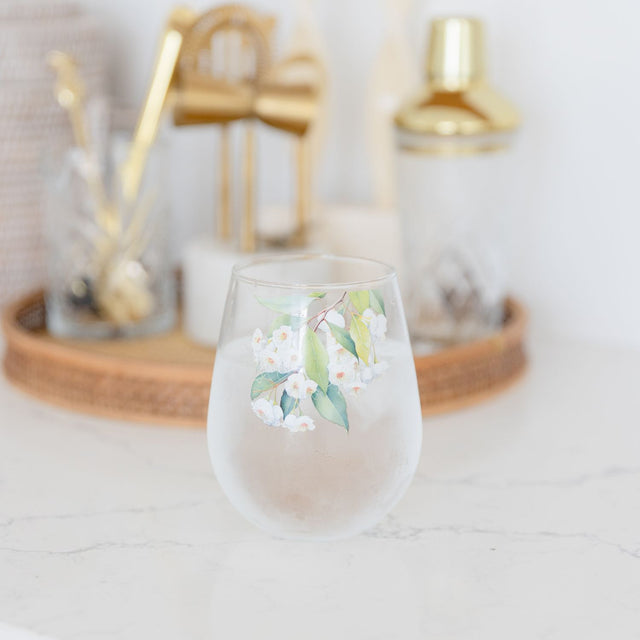 Splosh White Floral Stemless Wine Glass Native Blooms