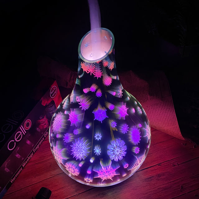 Cello Snowflake 3D Large Ultrasonic Diffuser with Harmony Mix. 7 Oils Set