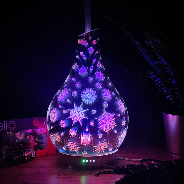 Cello Snowflake 3D Large Ultrasonic Diffuser with Harmony Mix. 7 Oils Set