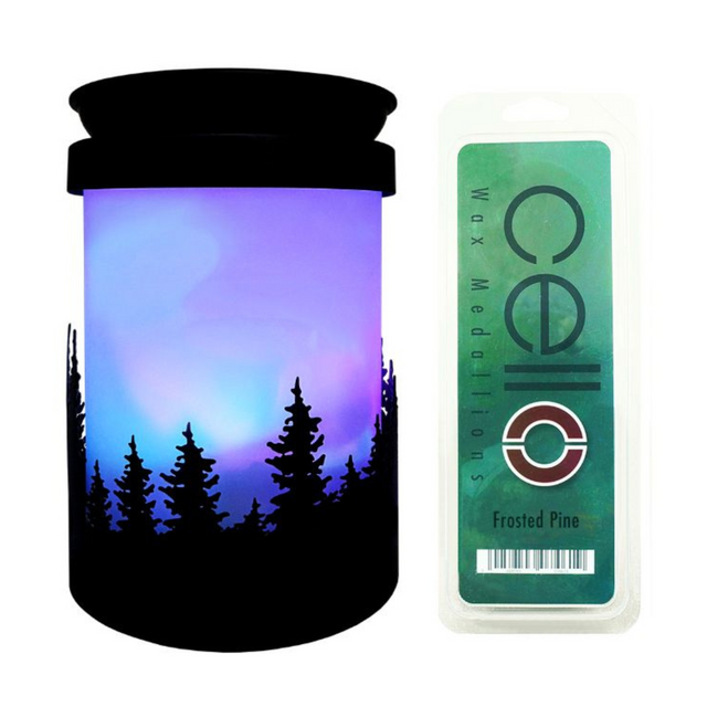 Cello Aurora Northern Lights Electric Melt Burner With Frosted Pine Medallions Set