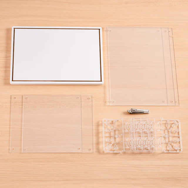 Clear acrylic sheets from ROBOTIME Rolife Kits Display Box TGF01 wooden surface