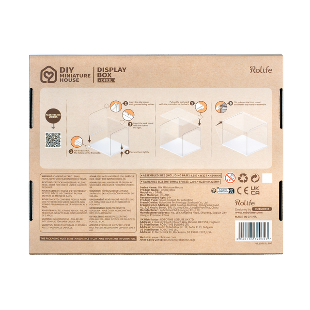 ROBOTIME Rolife Kits Miniature House Display Box DF03L with instructions and branding on a white background