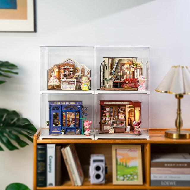 Rolife kits display boxes Miniature model houses on a shelf