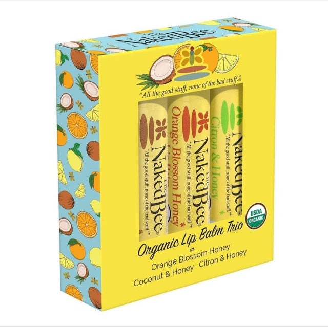 The Naked Bee Organic Lip Balm Trio Gift Set Orange Blossom, Coconut, Citron & Honey