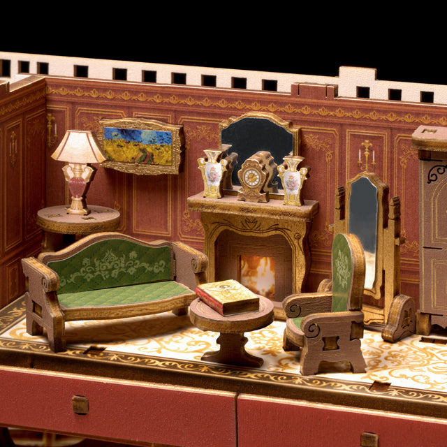 TGL02 ROBOTIME Rolife kits Model ship 1912 Eternal Atlantic Voyager cabin living room set with furniture and decor.