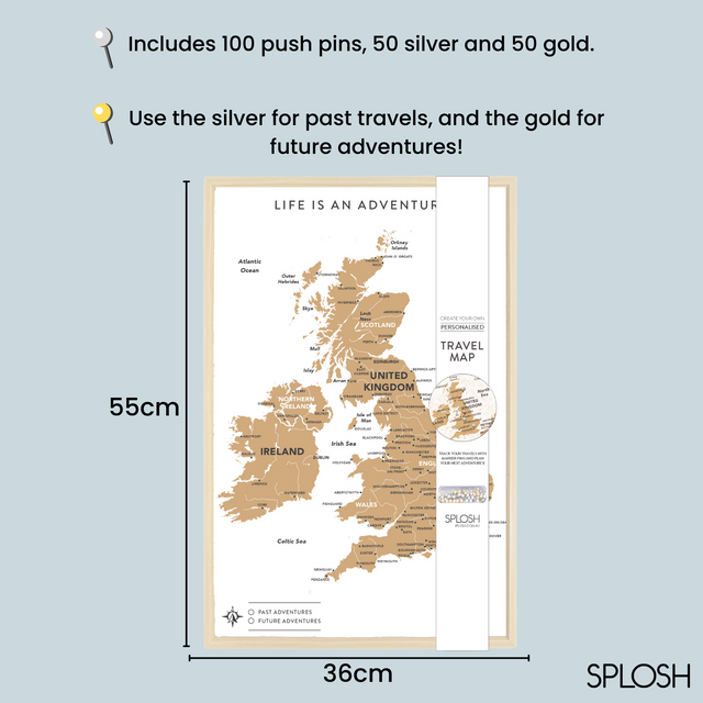 Splosh Travel Map - UK Map - Small - White