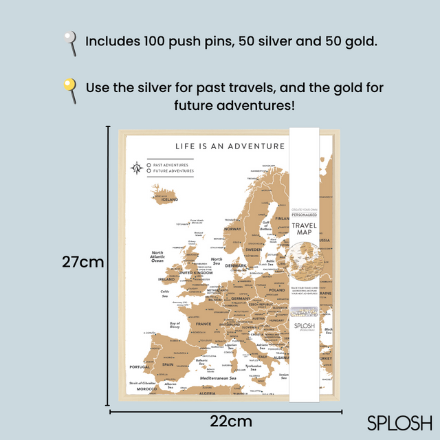 Splosh Travel Map - Europe Map - Desk - White
