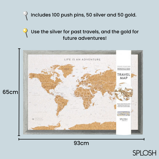 Splosh Travel Map - World Map - Large - Grey