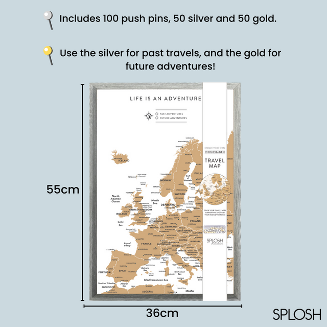 Splosh Travel Map - Europe Map - Small - Grey