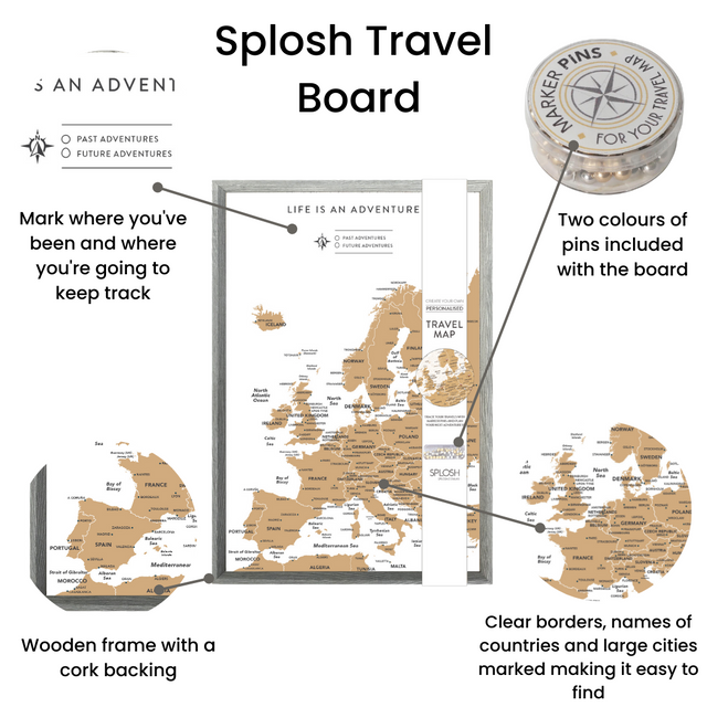 Splosh Travel Map - Europe Map - Small - Grey