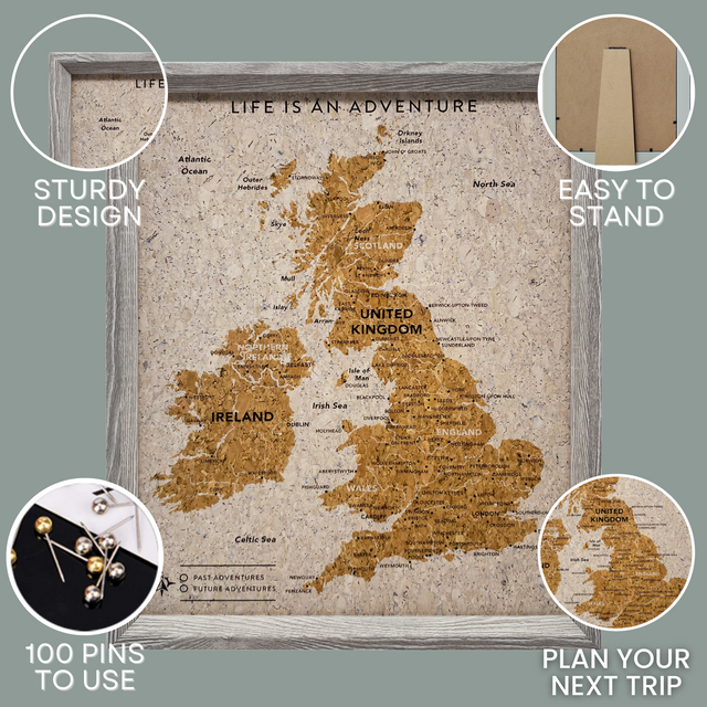 Splosh Travel Map - UK Map - Desk - Grey