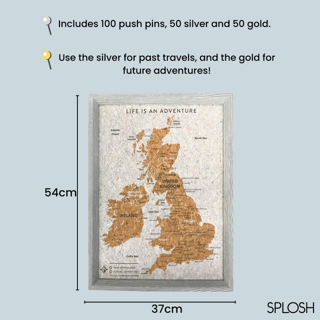 Splosh Travel Map - UK Map - Small - Grey