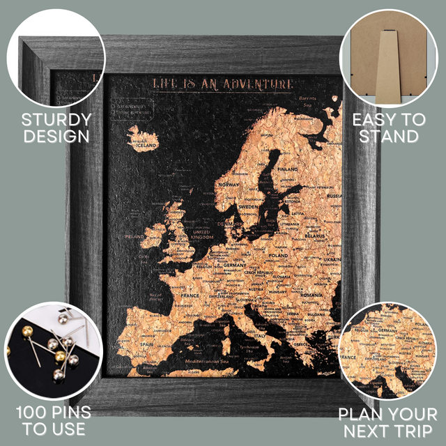 Splosh Travel Map - Europe Map - Desk - Black