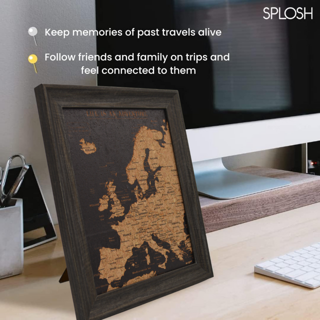 Splosh Travel Map - Europe Map - Desk - Black