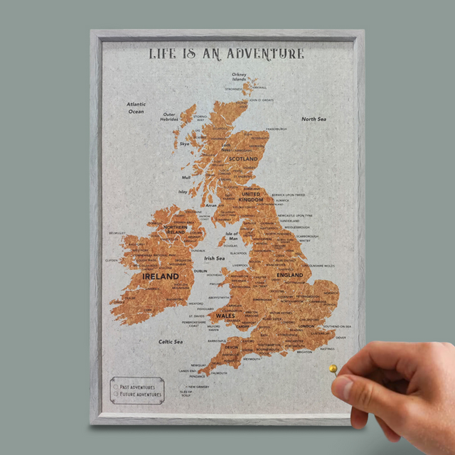 Splosh Travel Map - UK & Ireland Map - Large - Grey