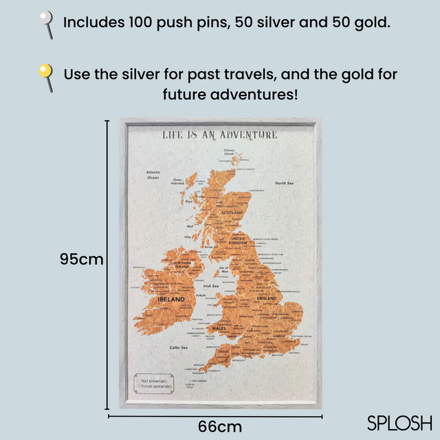 Splosh Travel Map - UK & Ireland Map - Large - Grey