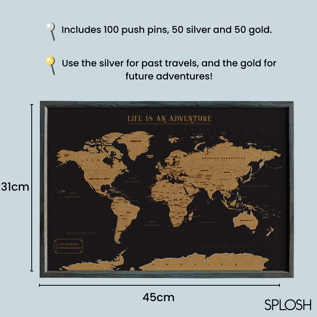 Splosh Travel Map - World Map - XL Desk - Black