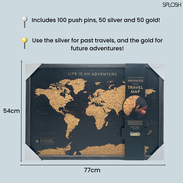 Splosh Travel Map - World Map - Medium - Black
