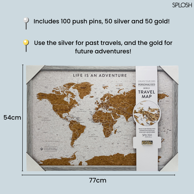 Splosh Travel Map - World Map - Medium - Grey