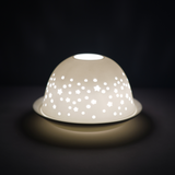Cello porcelain tealight holder dome, in our Starry Night design. This design displays stars scattered over the surface of the dome. We offer a wide range of porcelain tealight holders to let you choose your show-stopping piece and show it off with pride when guests and family are over. 