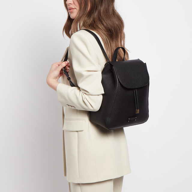 Alice Wheeler Black vegan leather backpack for commuting, travel and everyday use