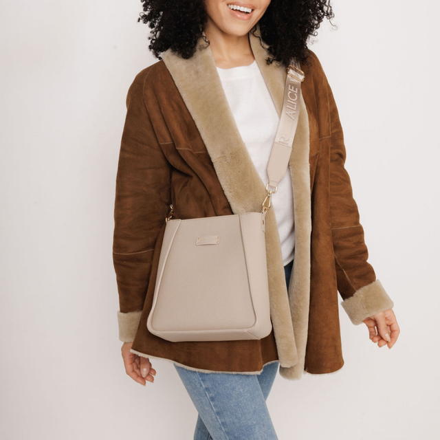 Stone Alice Wheeler Kensington women's crossbody handbag with zip-top fastening and signature corner detailing