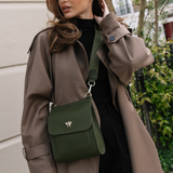 Alice Wheeler olive women's crossbody handbag with magnetic front flap and premium vegan leather finish